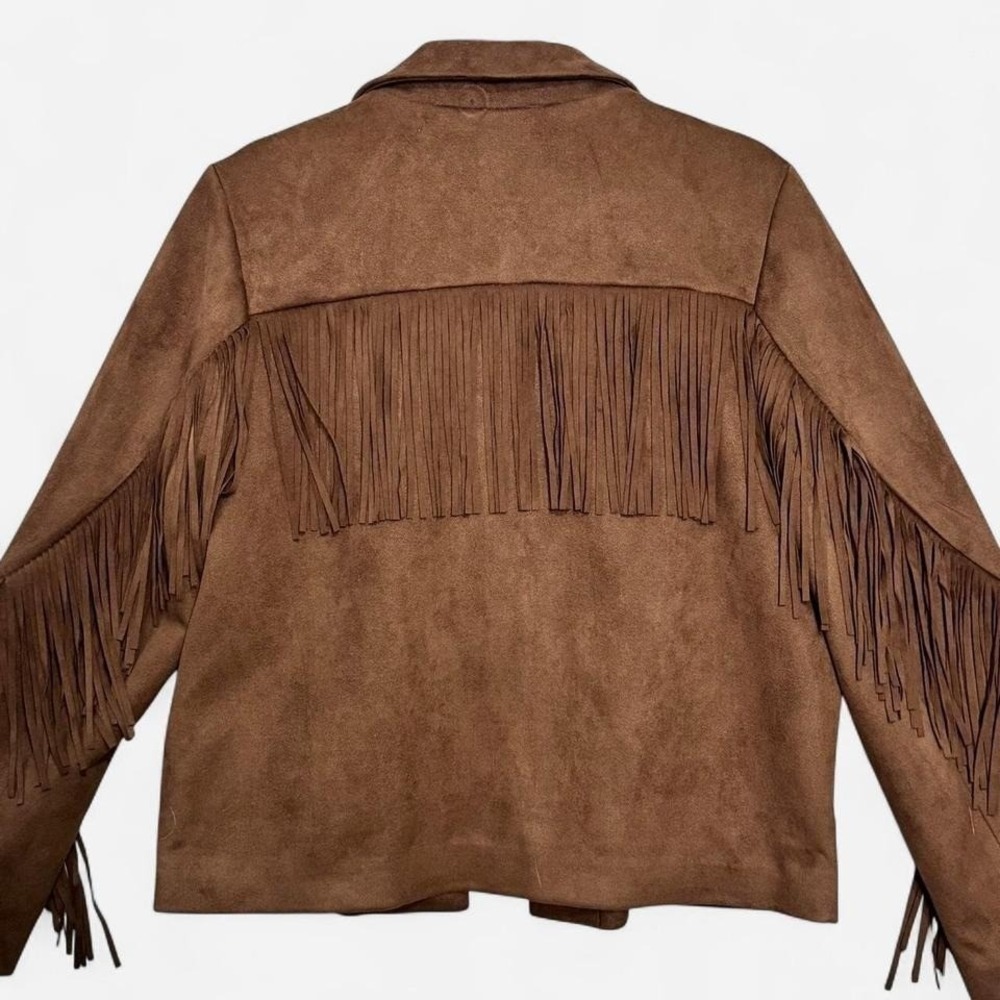 Philosophy Faux Suede Fringe Jacket Brown Western Boho Festival Cowgirl Sz L NWT - Picture 5 of 8